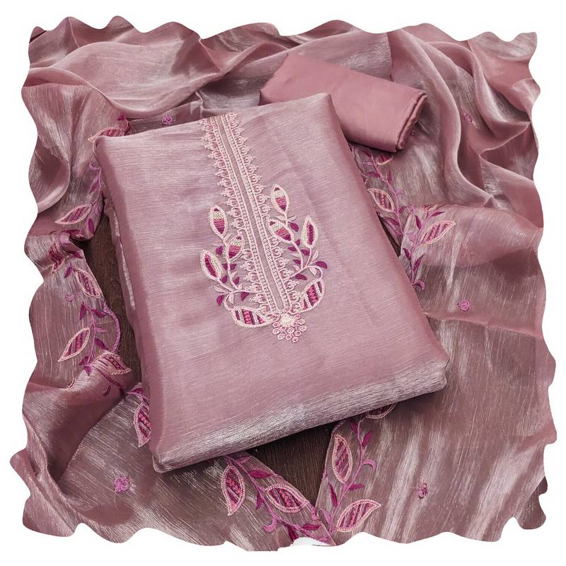 Women levender barbarik silk  dress material with dupatta