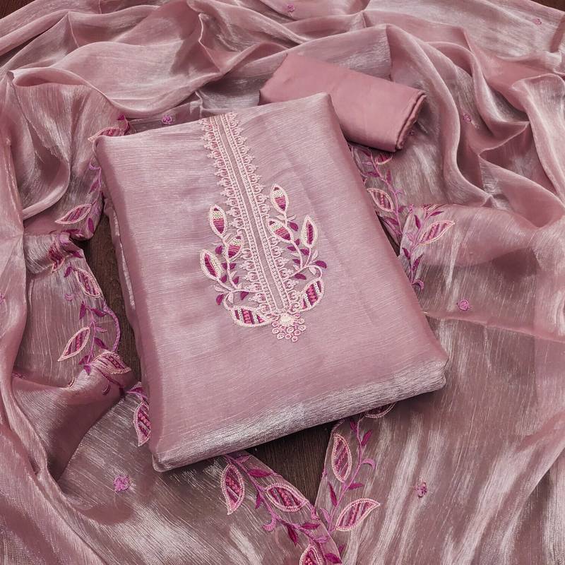 Women levender barbarik silk  dress material with dupatta