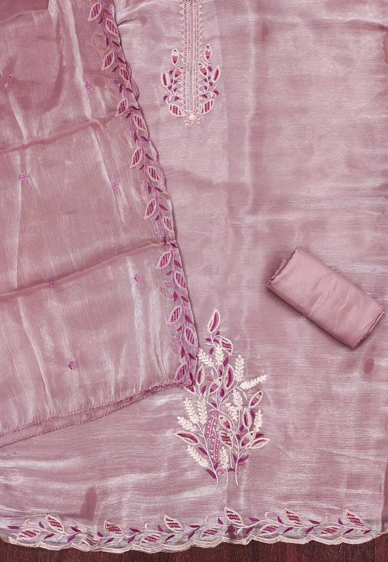 Women levender barbarik silk  dress material with dupatta