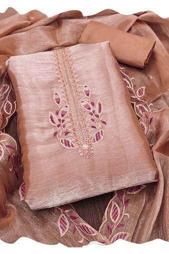 Women rust barbarik silk  dress material with dupatta