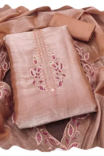 Women rust barbarik silk  dress material with dupatta