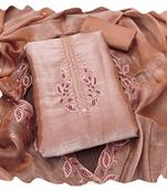 Women rust barbarik silk  dress material with dupatta