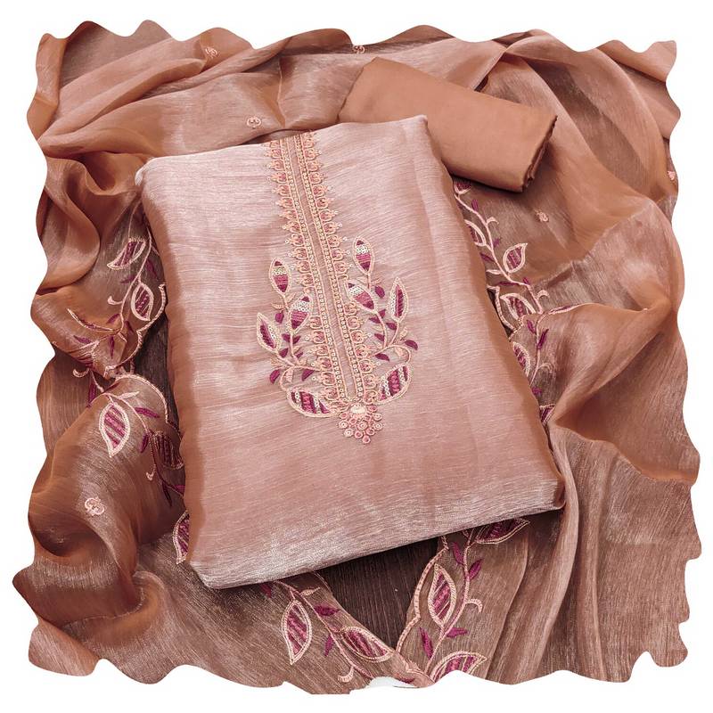 Women rust barbarik silk  dress material with dupatta