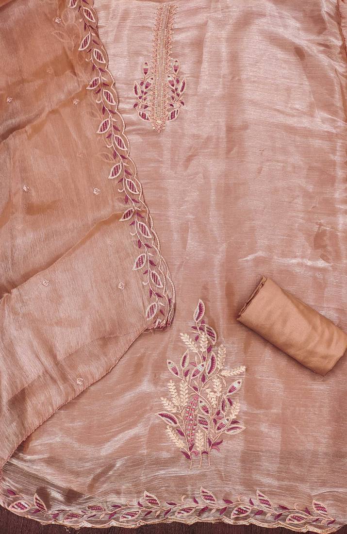 Women rust barbarik silk  dress material with dupatta