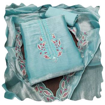 Women sky blue barbarik silk dress material with dupatta 1