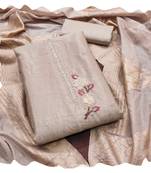 Women grey chinon silk  dress material with dupatta