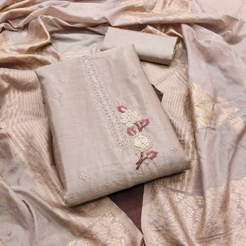 Women grey chinon silk dress material with dupatta 2