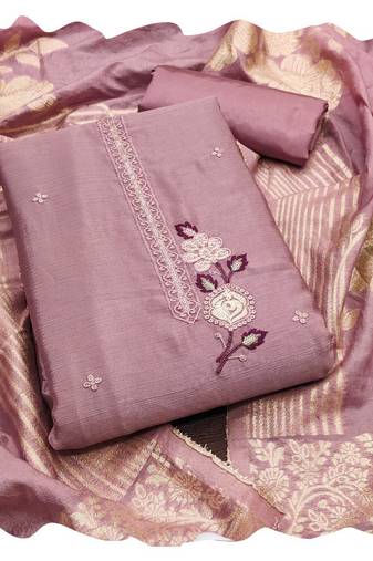 Women levender chinon silk  dress material with dupatta