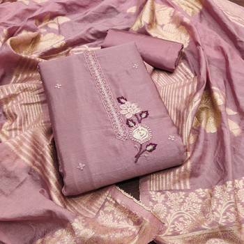 Women levender chinon silk  dress material with dupatta 2
