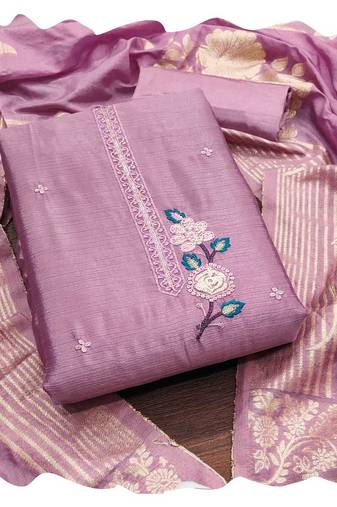 Women purple chinon silk  dress material with dupatta
