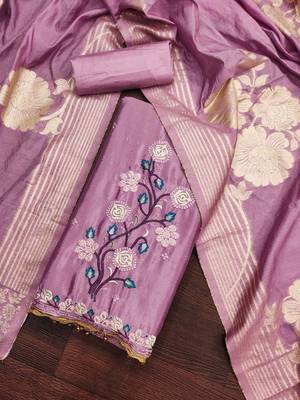 Women purple chinon silk  dress material with dupatta 4