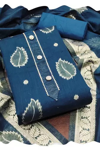 Women blue simmer jacquard  dress material with dupatta