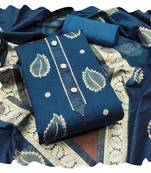 Women blue simmer jacquard  dress material with dupatta