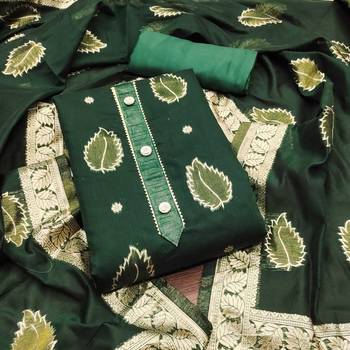 Women green simmer jacquard dress material with dupatta 2