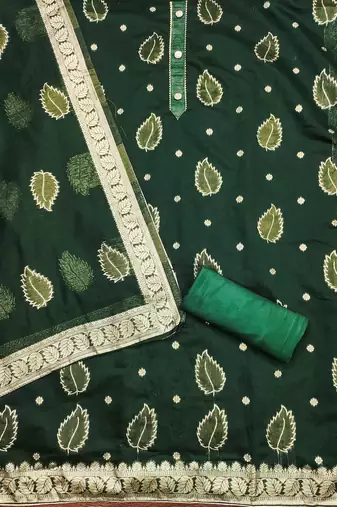 Women green simmer jacquard dress material with dupatta