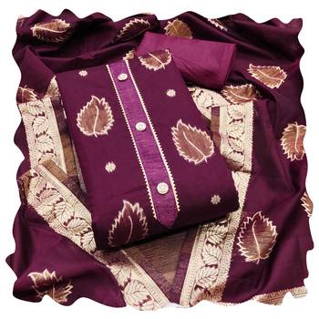 Women magenta simmer jacquard dress material with dupatta 1