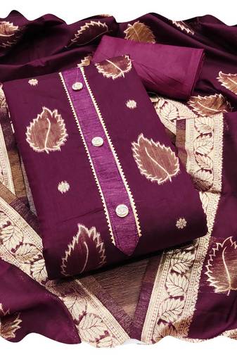 Women magenta simmer jacquard  dress material with dupatta