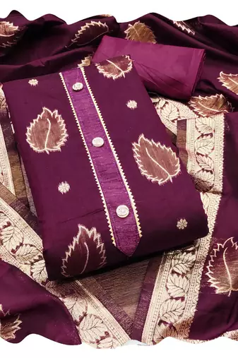 Women magenta simmer jacquard  dress material with dupatta