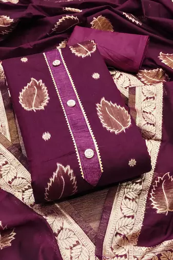 Women magenta simmer jacquard dress material with dupatta