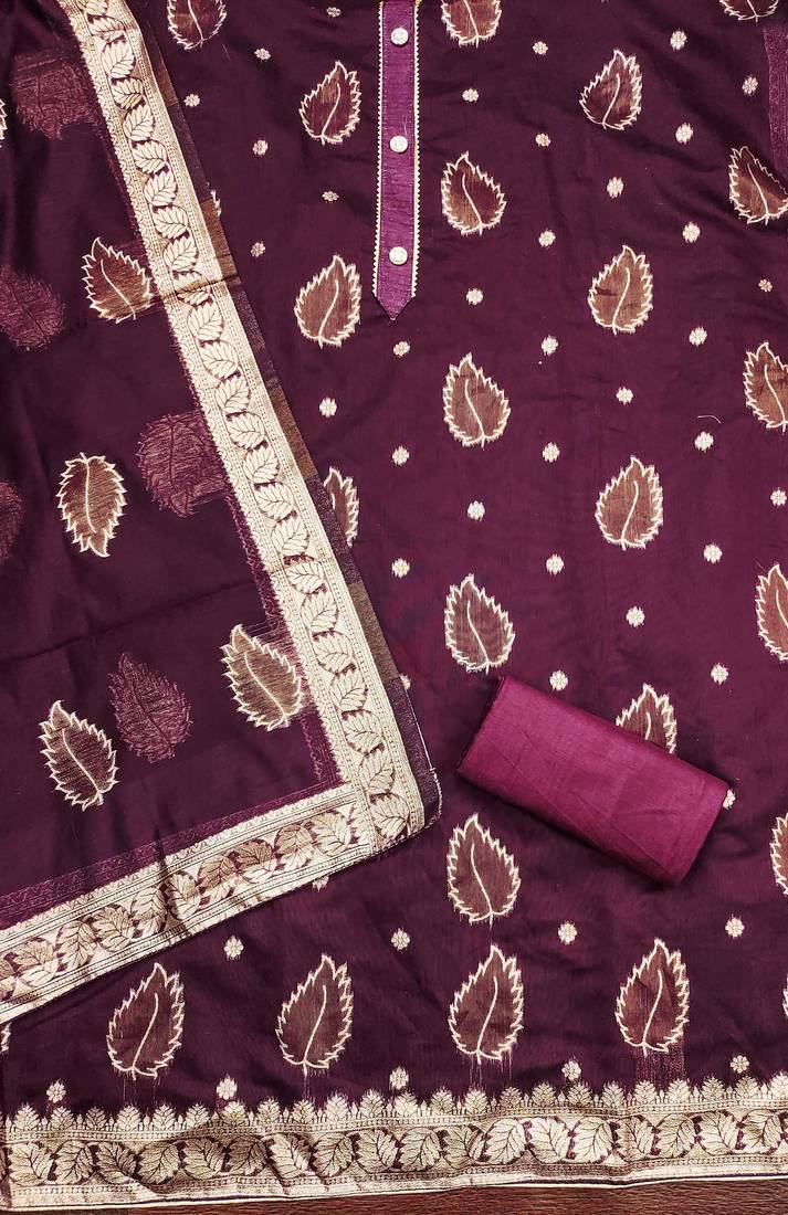 Women magenta simmer jacquard  dress material with dupatta