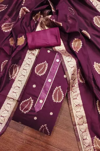 Women magenta simmer jacquard dress material with dupatta