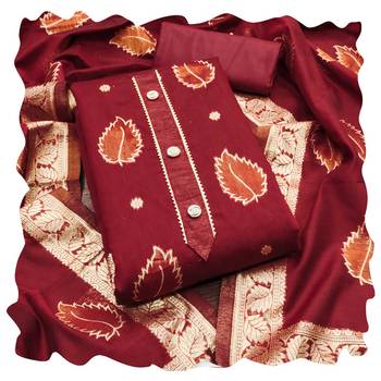 Women maroon simmer jacquard dress material with dupatta 1