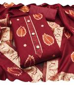 Women maroon simmer jacquard  dress material with dupatta