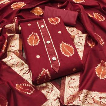 Women maroon simmer jacquard dress material with dupatta 2