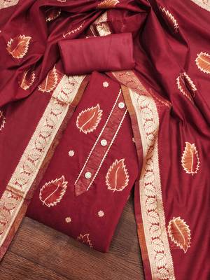 Women maroon simmer jacquard dress material with dupatta 4