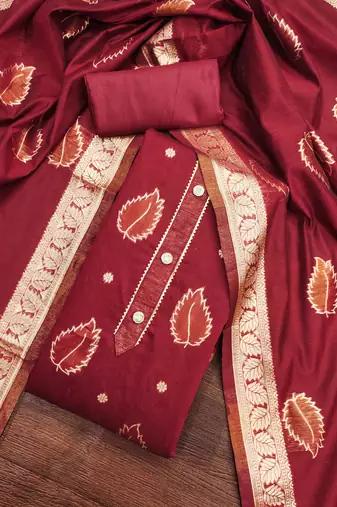 Women maroon simmer jacquard dress material with dupatta