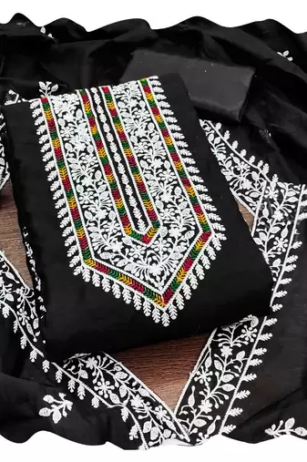 Women black modal cotton  dress material with dupatta