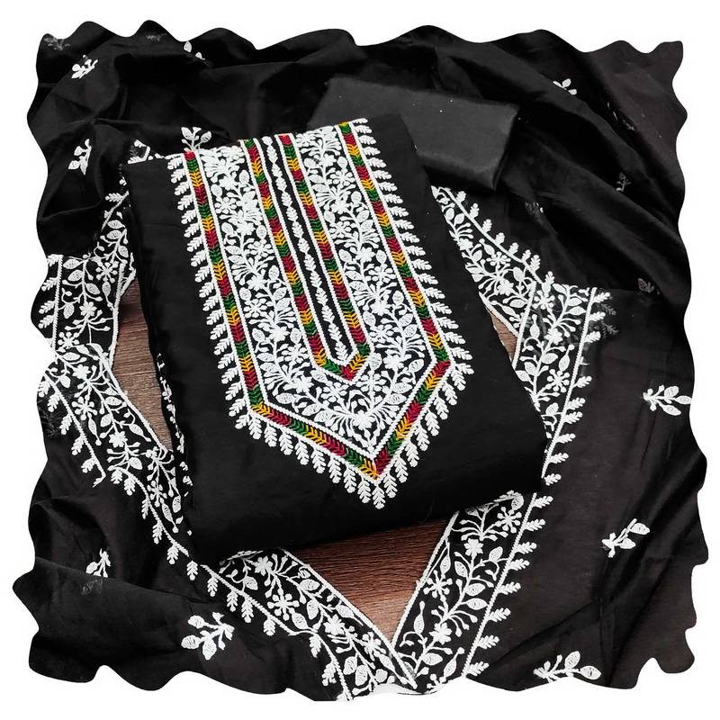 Women black modal cotton  dress material with dupatta