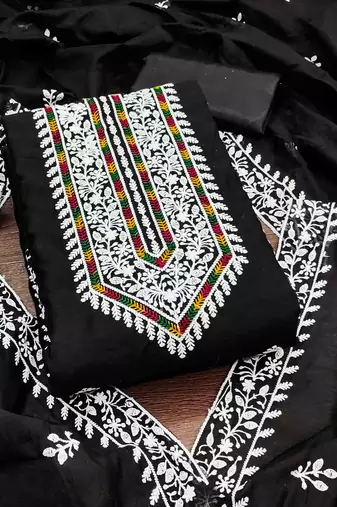 Women black modal cotton dress material with dupatta