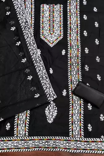Women black modal cotton dress material with dupatta