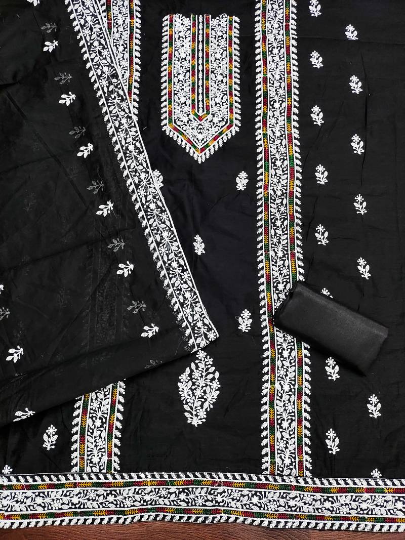 Women black modal cotton  dress material with dupatta