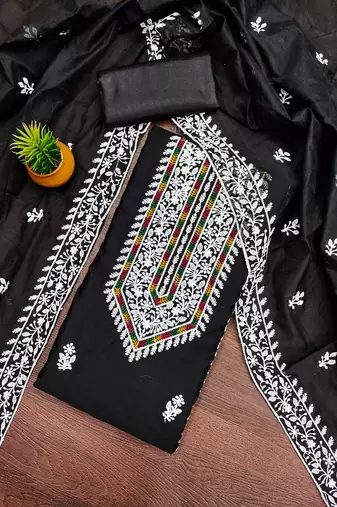 Women black modal cotton dress material with dupatta