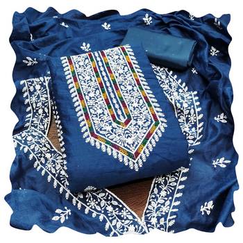 Women blue modal cotton dress material with dupatta 1