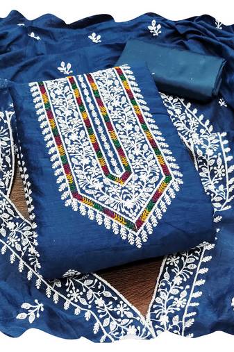 Women blue modal cotton  dress material with dupatta