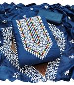 Women blue modal cotton  dress material with dupatta