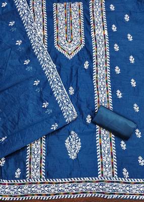 Women blue modal cotton dress material with dupatta 3