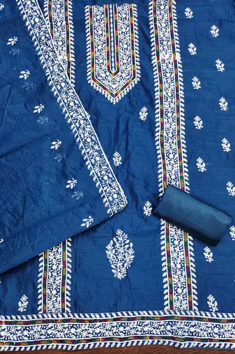Women blue modal cotton dress material with dupatta