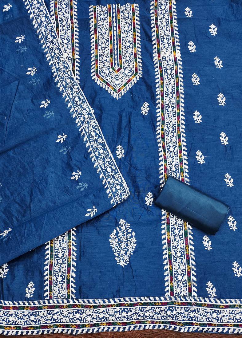 Women blue modal cotton  dress material with dupatta