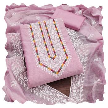 Women baby pink modal cotton dress material with dupatta 1