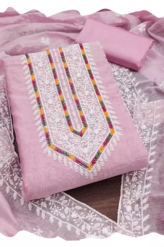 Women baby pink modal cotton  dress material with dupatta