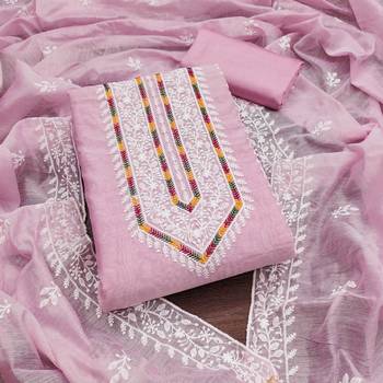 Women baby pink modal cotton dress material with dupatta 2