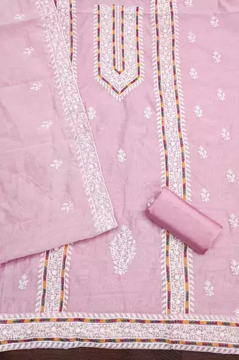 Women baby pink modal cotton dress material with dupatta