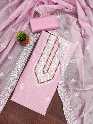 Women baby pink modal cotton dress material with dupatta 4