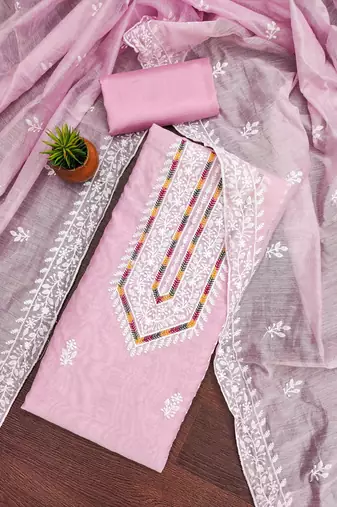 Women baby pink modal cotton dress material with dupatta