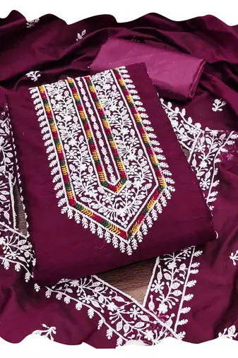 Women magenta modal cotton  dress material with dupatta