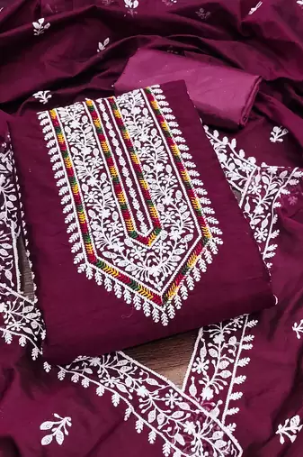 Women magenta modal cotton dress material with dupatta